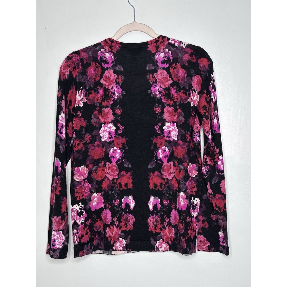Talbots Merino Wool Charming Cardigan Black Pink Floral NWOT Sz LP Garden Party - Picture 4 of 8